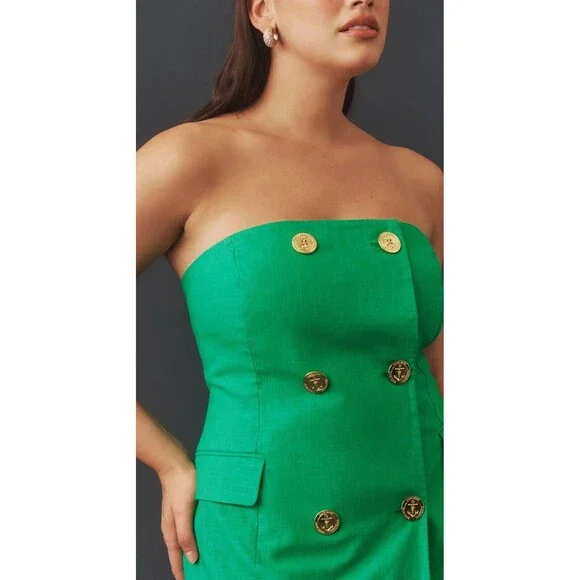 Anthropologie Mare Mare Midi Dress Green Strapless Trench Preppy Retro Sz XL NWT - Picture 3 of 12